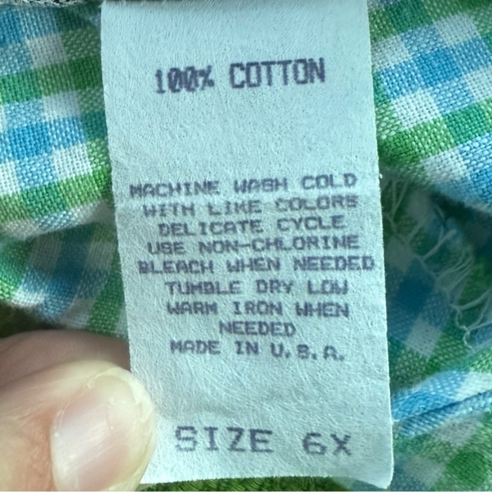 Vintage Greggy Girl Girls 6X Green Gingham Palm Tree Beach Appliqué Cotton Top - Picture 7 of 7